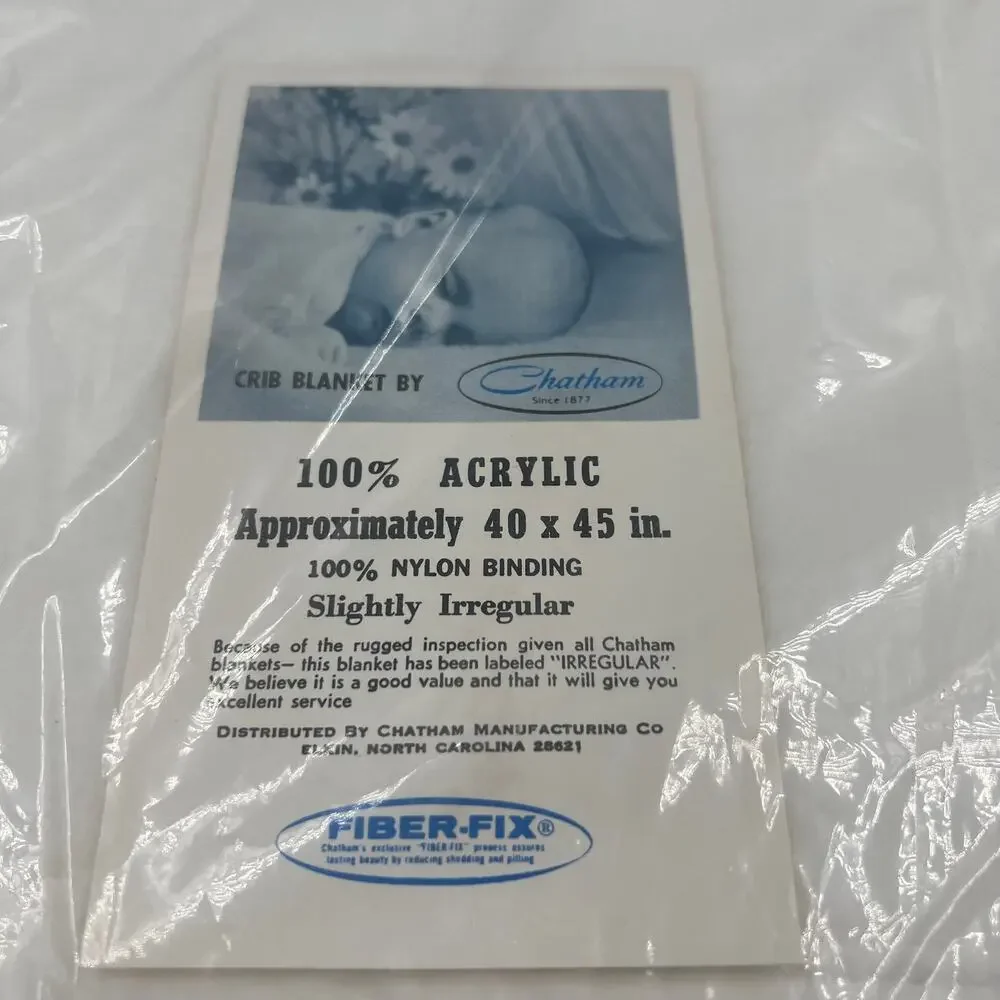 NOS Vintage Baby Blanket By Chatham Sealed Labeled IRREGULAR Fiber-Fix Crib‎